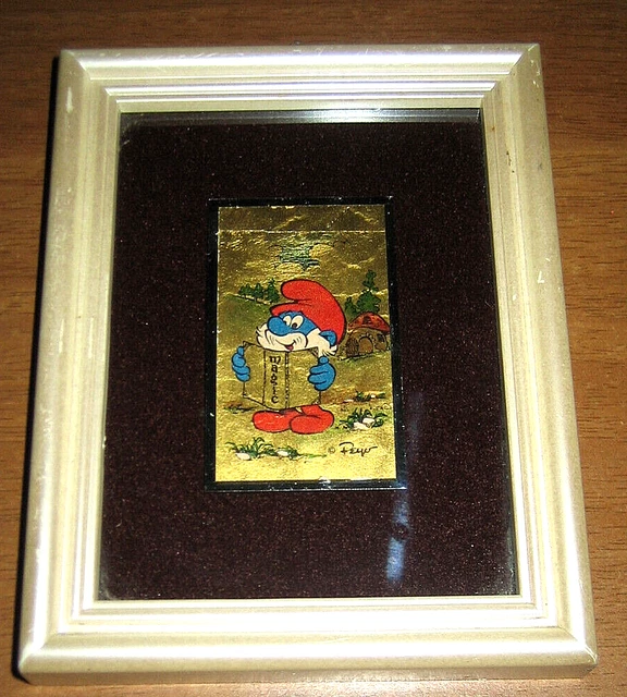 I PUFFI Quadro Stampa originale firmata foglia ORO 23 Kt Smurfs Schleich Vintage