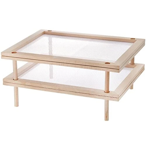 Set of 2 Stackable Wood Pasta Herb Drying Rack, Food Dryer Stand with Net for