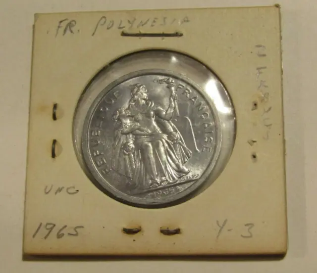 French Polynesia 1965 2 Francs unc Coin