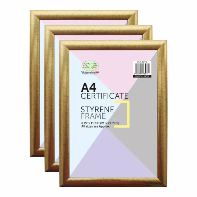 3 x A4 Photo Picture Frame Styrene Gold Certificate Wall Table Top Poster Art