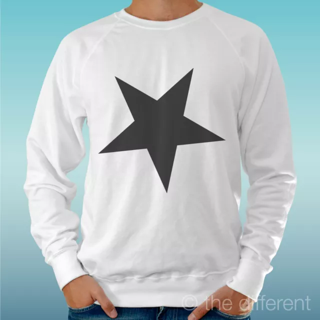 Felpa Uomo Leggera Sweater Bianco " Stella Nera Black Star Minimal "