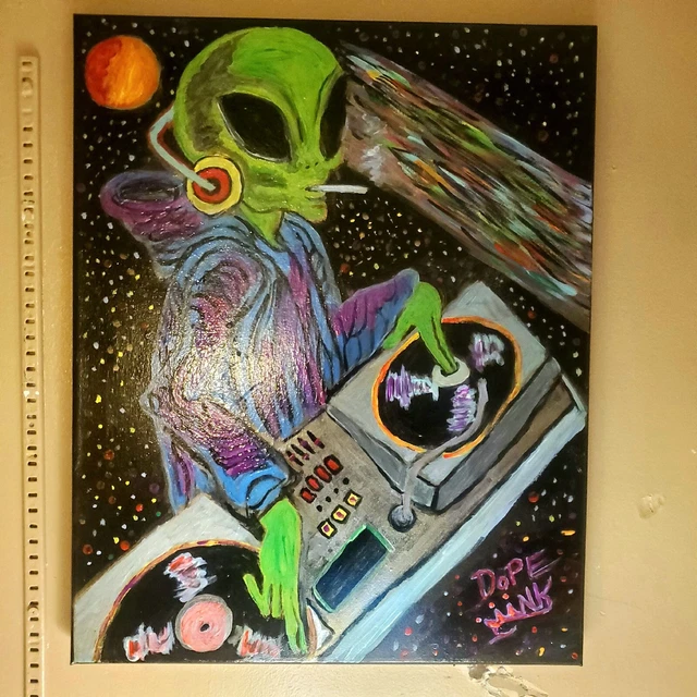 Alien Dj canvas acrylic painting
