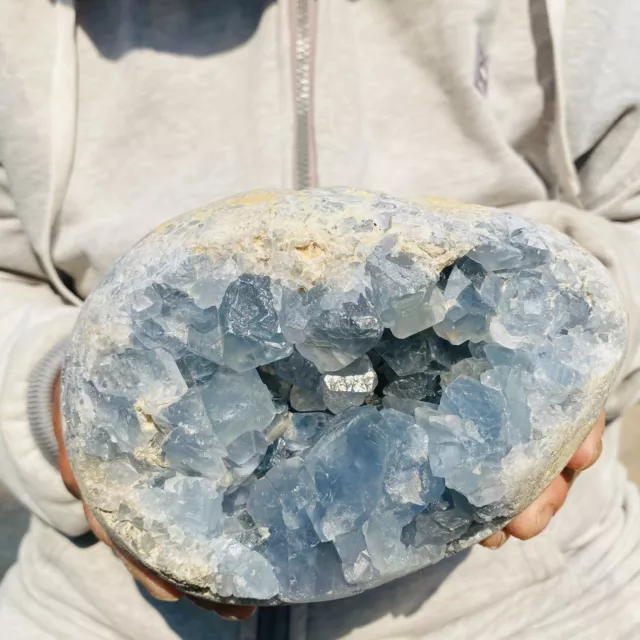 8.0lb Large Natural Blue Celestite Geode Cluster Quartz Crystal Rough Specimen