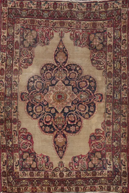 Pre-1900 Antique Geometric Kirman Area Rug Vegetable Dye Handmade Oriental 4'x6'