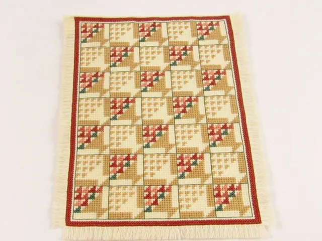 Miniature Handmade Cross Stitch Quilt Coverlet for Dollhouse H013