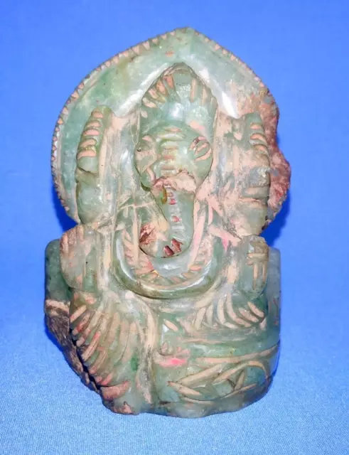 Antigüedad Original Antiguo Enorme Raro Verde Jade Piedra Made Hindu God Ganesha