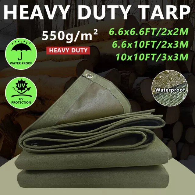 4 Sizes Heavy Duty Waterproof Canvas Tarp Tarpaulin Sun Blocked Dustproof Army