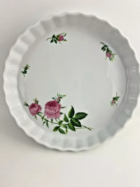 Christineholm Porcelain 9” Baking Dish Scalloped Pie Quiche Pan Rose Pattern