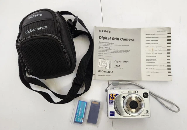 Sony Cybershot DSC-W1 Compact Digital Camera 5.1 MP Silver Manual case 2 cards