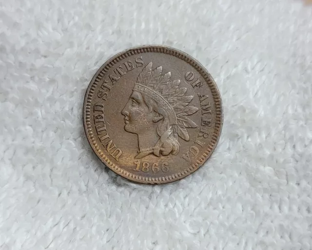 1866 Indian Head Cent Penny VF/XF 1c Copper Coin *Semi-Key Date