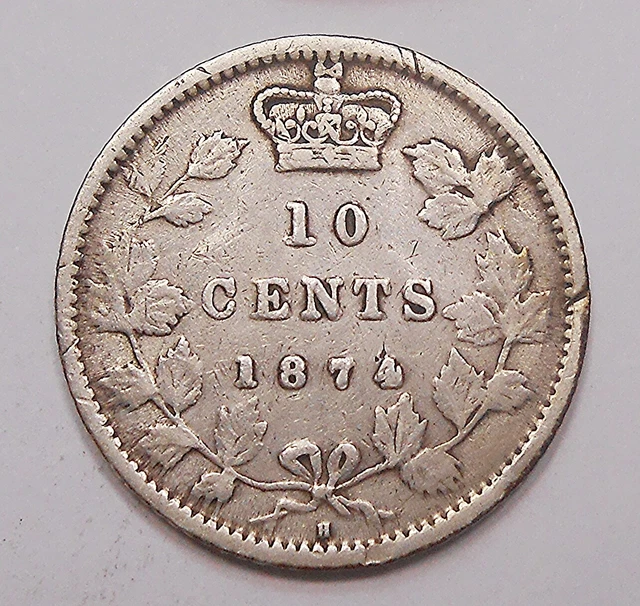1874H Ten Cents VF * Nice HIGH Grade EARLY Queen Victoria OLD Silver Canada Dime