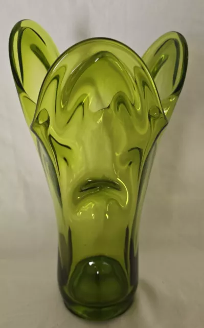 Vtg Mcm Viking Glass Epic Tundra #6654 Flared 10.5” Avocado Green Swung Vase