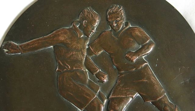 Plaque En Bronze Art Déco Signée Édouard Fraisse - Grand Médaillon Aux Joueurs De Rugby