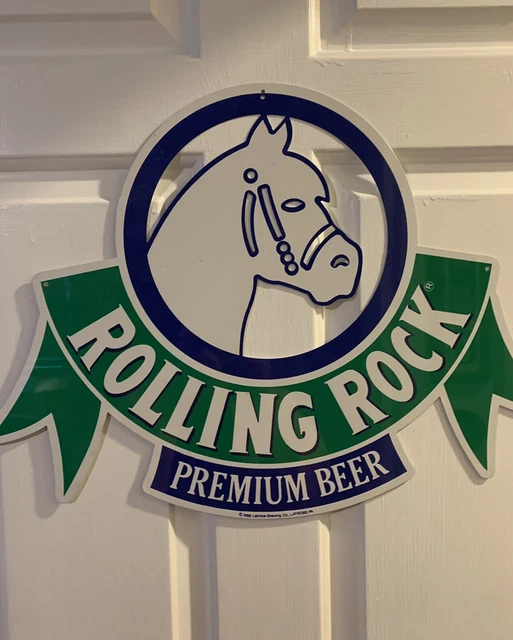 Rolling Rock Racing Horse Premium Beer Tin Cut Out Beer Sign
