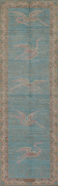Alfombra de corredor estrecho china tinte vegetal art deco 3'x12' hecha a mano alfombra de pasillo