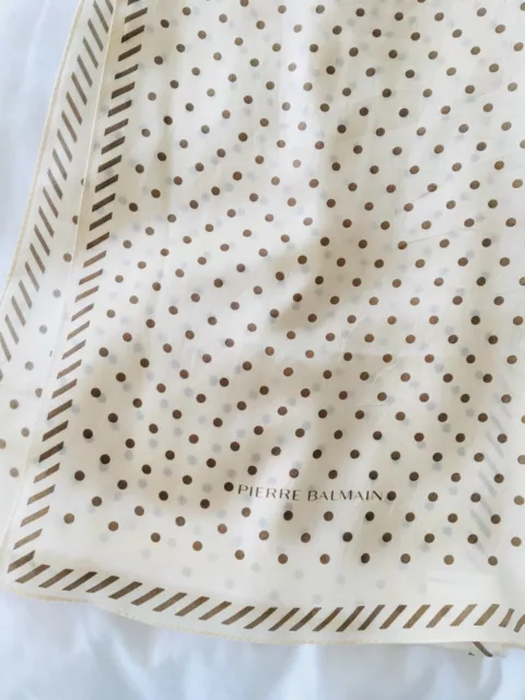 Pierre Balmain Off White Polka Dot Silk Scarf