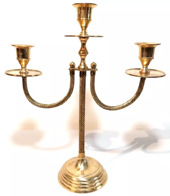 Thick Solid Brass Three Arm Modern Rope Candelabra Candlestick Candle Holder