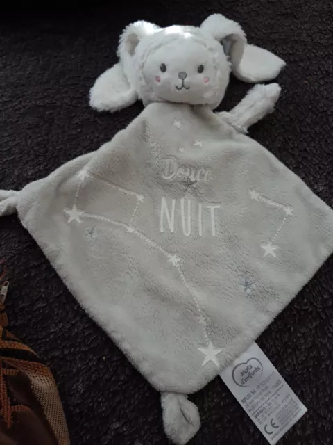 DP1/ Doudou Plat MOTS D'ENFANTS Ours Déguisé en Lapin Blanc Gris Douce Nuit tbe
