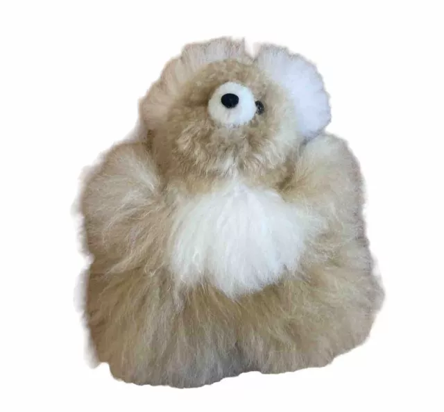 Baby Alpaca Fur Teddy Bear Stuffed Animal Plush Toy 8” Super Soft Brown White