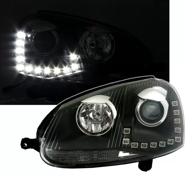 Scheinwerfer Set für VW Golf 5 + Jetta 3 in Schwarz mit LED Tagfahrlicht TFL DRL