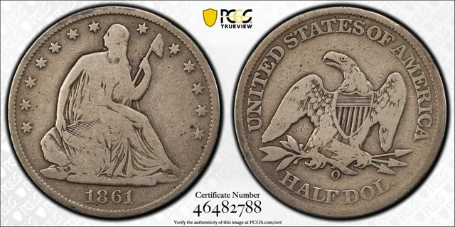 1861-O 50c CONFEDERATE CSA OBVERSE ~ CRACK NOSE TO RIM  PCGS GOOD 6  LOOKS VG