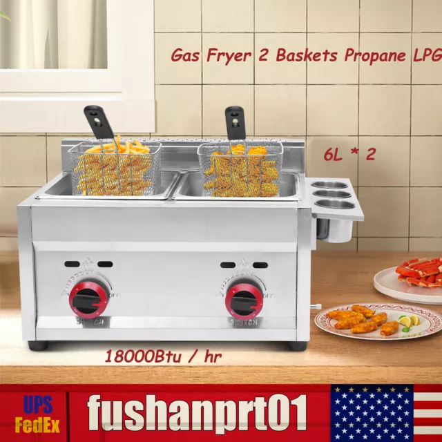 Countertop Gas Fryer Commercial Deep Fryer 2 Baskets Propane LPG Stainless Steel