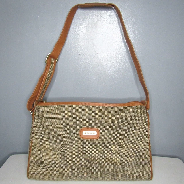 Vtg Samsonite Mens CarryOn Bag Tweed Leather Brown Blk 70s Duffel Weekend Travel