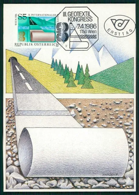 ÖSTERREICH MK 1986 WIEN GEOTEXTIL-KONGRESS MAXIMUMKARTE MAXIMUM CARD MC CM h6732
