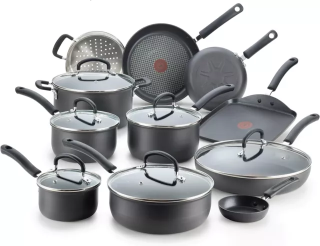 17 Piece Ultimate Hard Anodized Nonstick Cookware Set, Dishwasher Safe Black