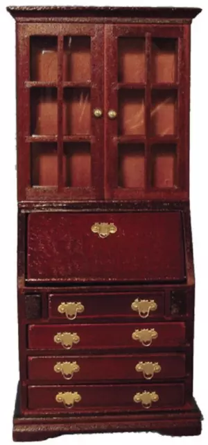 Dolls House Bureau Desk & Bookcase Mahogany Miniature Study Office Furniture