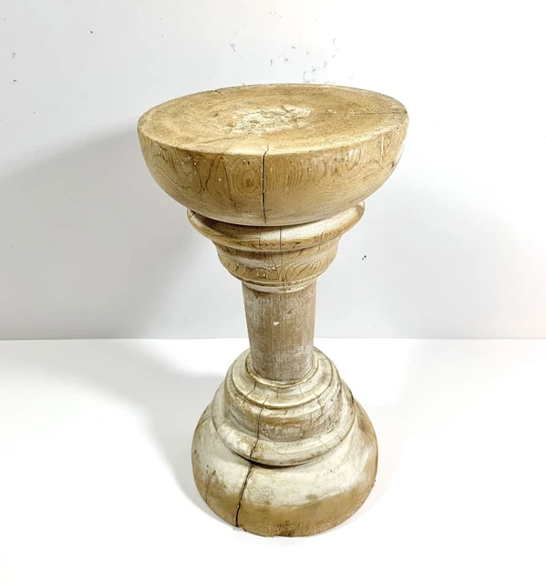 Antique 10" Architectural Salvaged Turned Wood Pillar Primitive Farmhouse Stand 4