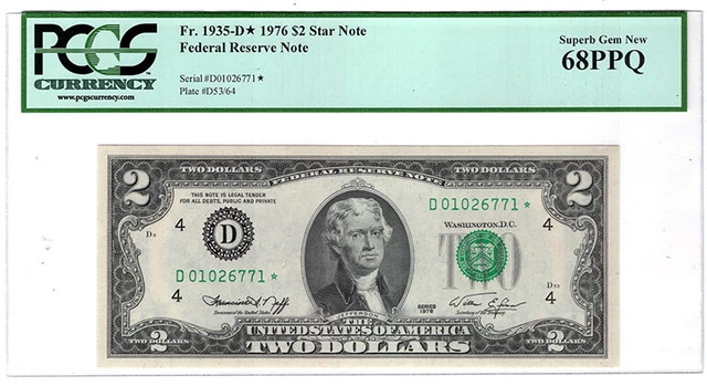 1976 $2 Cleveland FRN Star ⭐ Fr. 1935-D* PCGS Gem 68PPQ Y00009426