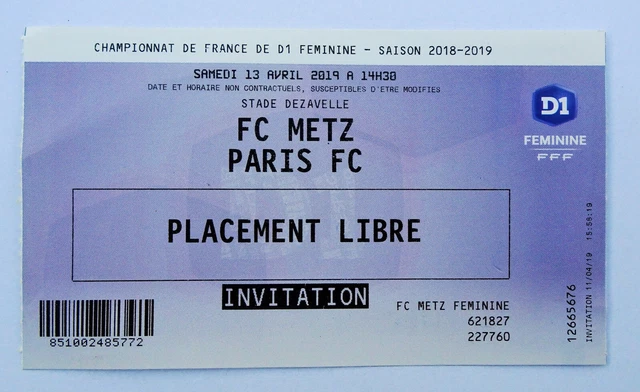 BILLET FC METZ - PSG Tribune Sud EUR 200,00 - FR