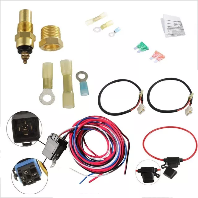 40AMP 165-185 Dual Electric Fan Thermostat Harness Relay Switch Sensor Kit
