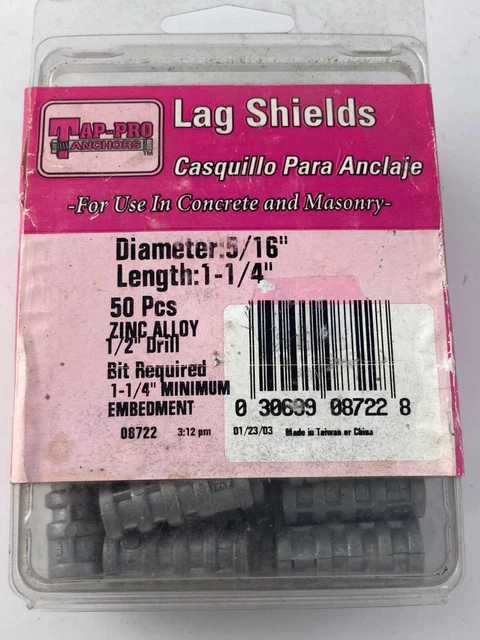 Box Of 50 ~ LAG SHIELD 5/16" X 1 1/4"