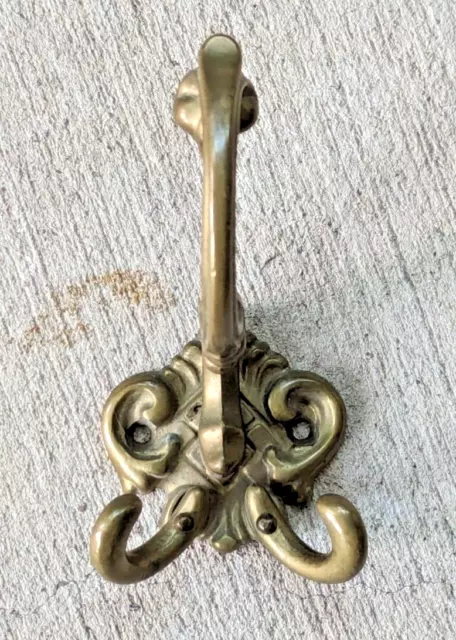 Cast Brass Coat Hat Hook Ornate Figural French Triple Hook