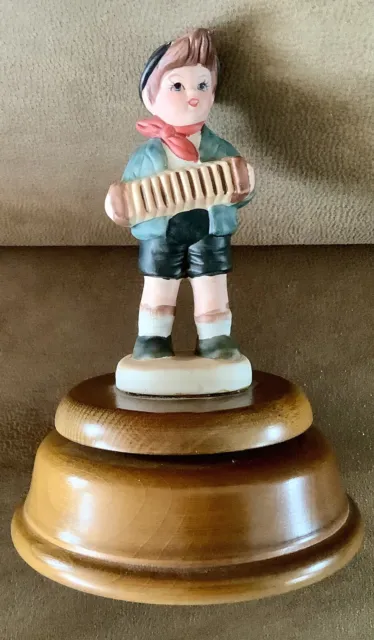 Vintage Cuendet Music Box Boy With Instrument Swiss Movement Plays “Happy Wander