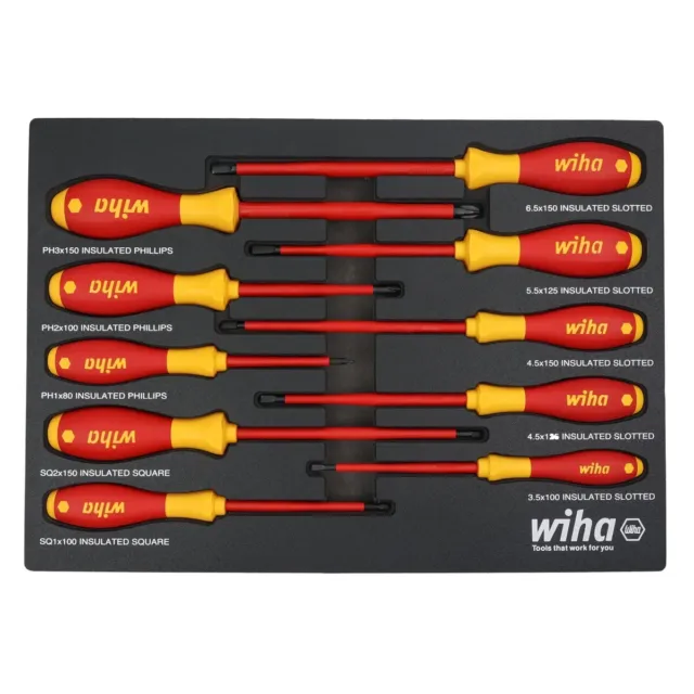 (10) Piece WIHA Insulated SoftFinish Cushion Grip Screwdriver Tray Set 32080 NEW