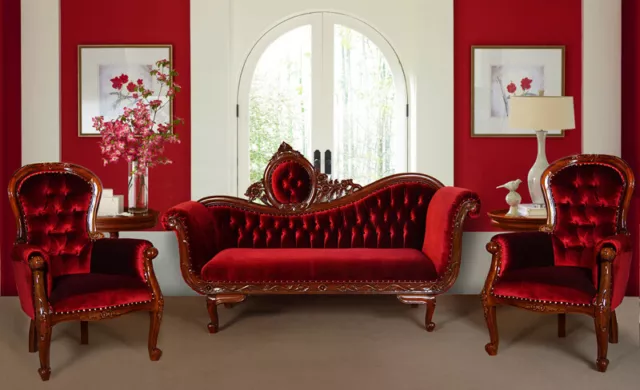 Chesterfield Sofa Set 3 + 1 + 1 Seater Button Tufted couch + 2 armchairs 80182-3