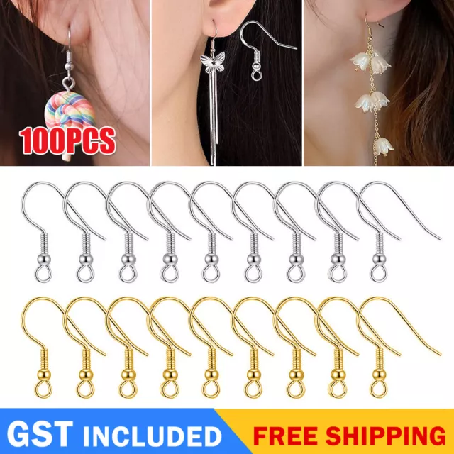 100/200PCS Sterling Silver Hooks Hypoallergenic Ear Wires DIY Earrings Jewelry