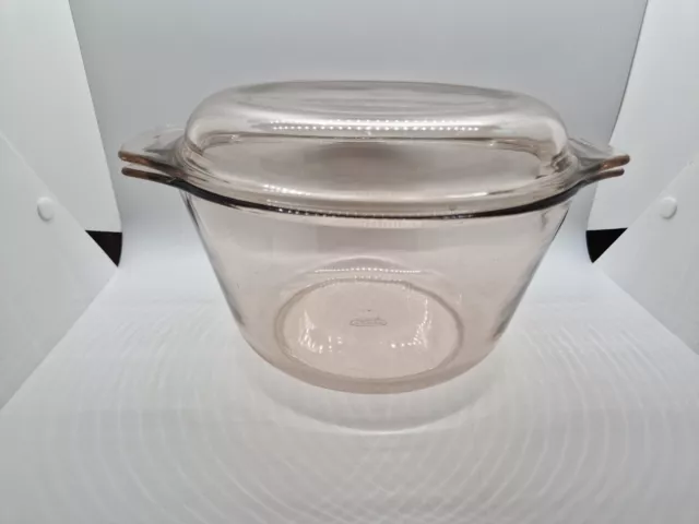 Vintage Pyrex Runde tief geräuchertes Glas Auflauf Backofen Schale mit Deckel