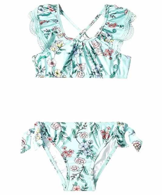 $92 Seafolly Girls Green Mystical Garden Apron Tankini 2-Piece Swim Set AUS Sz 2