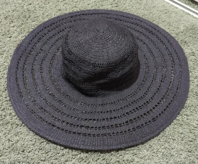 A New Day Straw Floppy Hat Wide Brim Beach Sun Hat Black Paper Hat