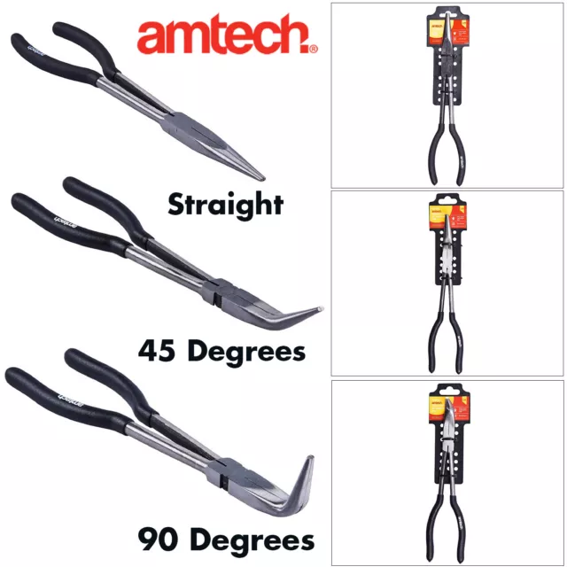 Extra Long Nose Pliers 27.9cm Courbé Nez Droit 45 & 90 Degrés Résistant Amtech