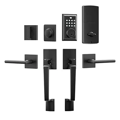KIAYACI Front Door Lock Set Double Door Handle Sets Black Door Handle Entry D...