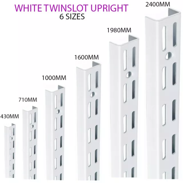 Twin Slot Shelving WHITE Uprights and Brackets Adjustable Strong Rack Wall Shelf 3