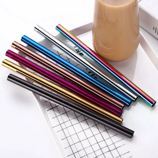 Stainless Steel Straws Metal Drinking Straw Long Reusable Washable Wide 12mm