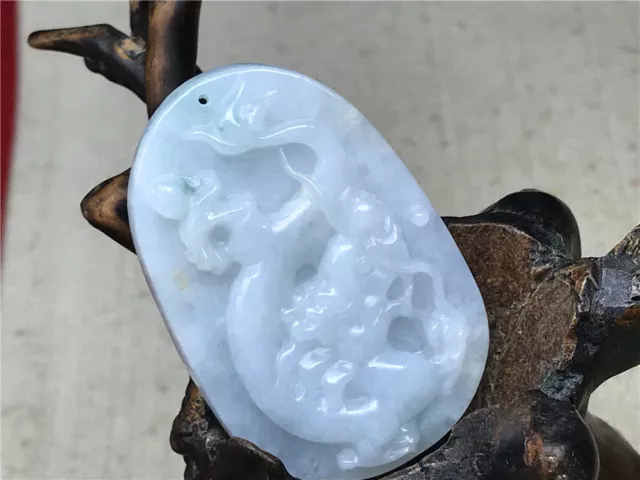 100% Exquisite Chinese Hand-carved Untreated Emerald Jadeite Dragon Pendant 270