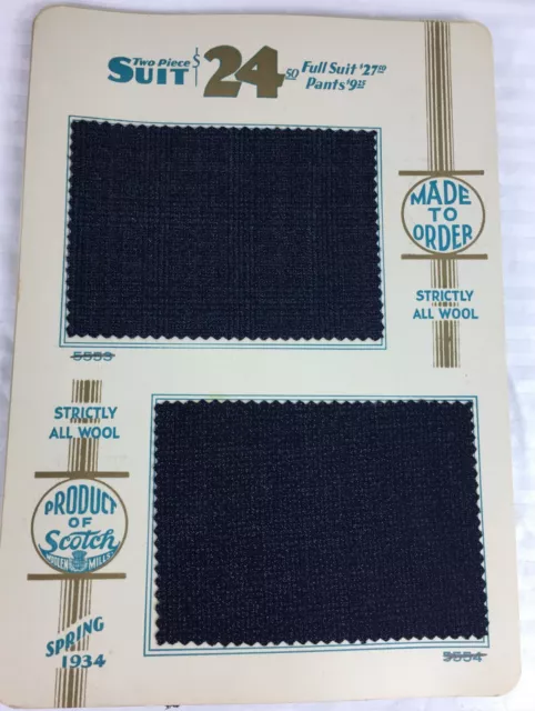 Vintage 1934 30s Catalog Fabric Swatch Cards Suits  & Overcoats