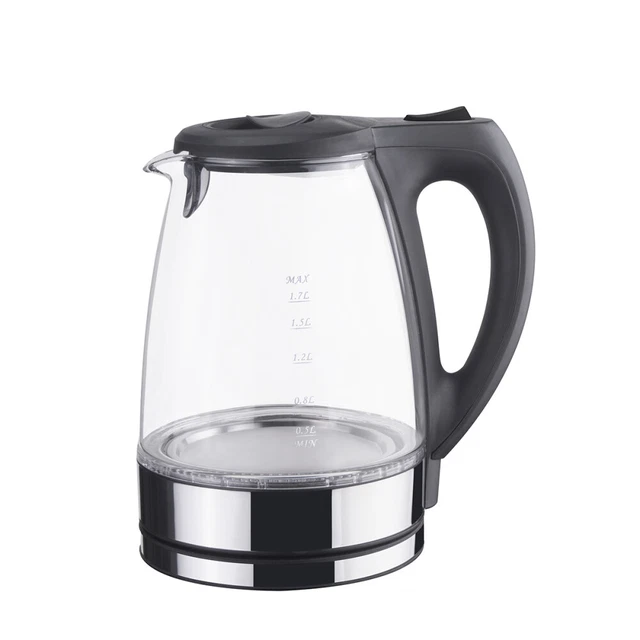 Melchioni Family MR BOIL, Bollitore Elettrico Cordless in vetro, Caraffa 1,7 litri, Spegnimento automatico, Indicatore livello acqua, Filtro smontabile e lavabile, Potenza 2200 W